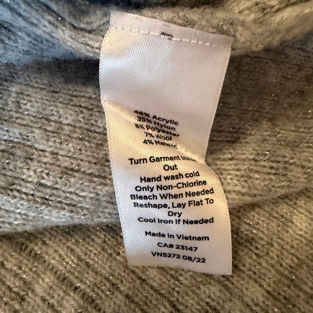 Talbots Grey Metallic Shimmer Ribbed Rhinestone Button Cardigan Sweater Womens M - Picture 5 of 7